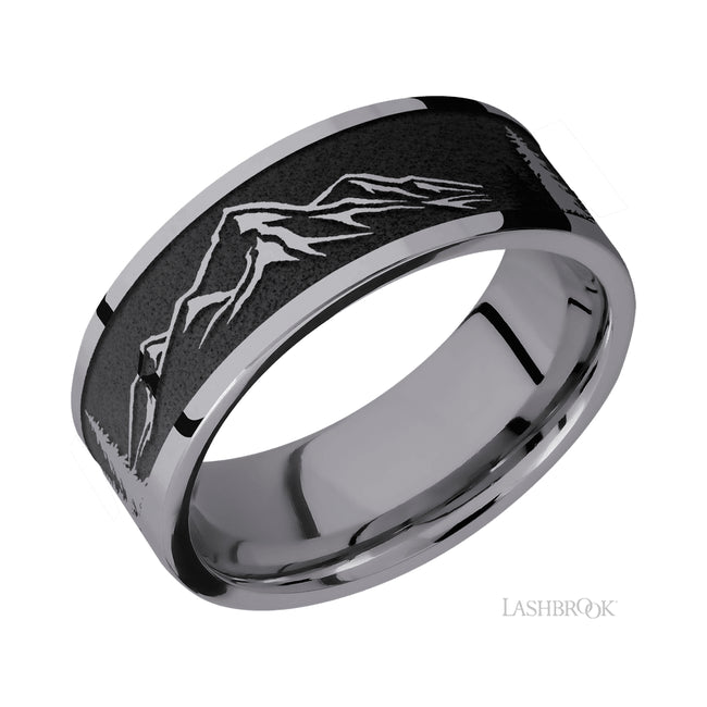 Lashbrook Flat/Tantalum Band with a laser carved Mountain pattern