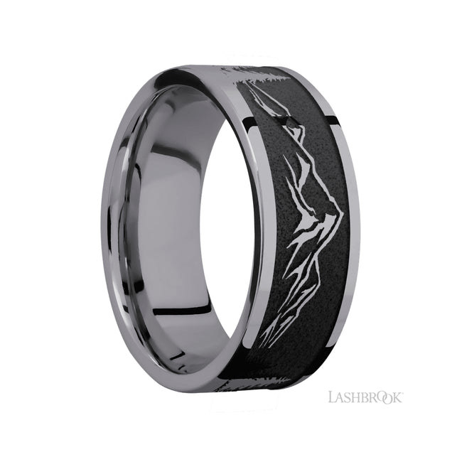 Lashbrook Flat/Tantalum Band with a laser carved Mountain pattern