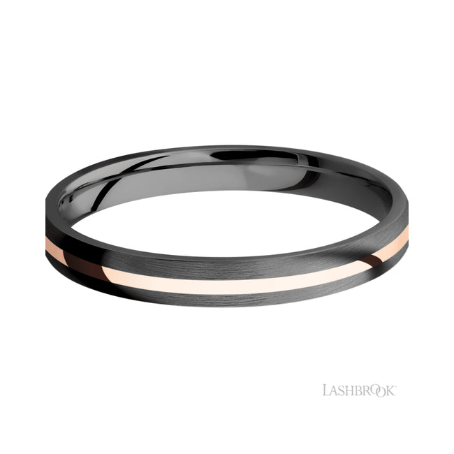 Lashbrook Domed/Zirconium Band with one inlay of 14K Rose Gold