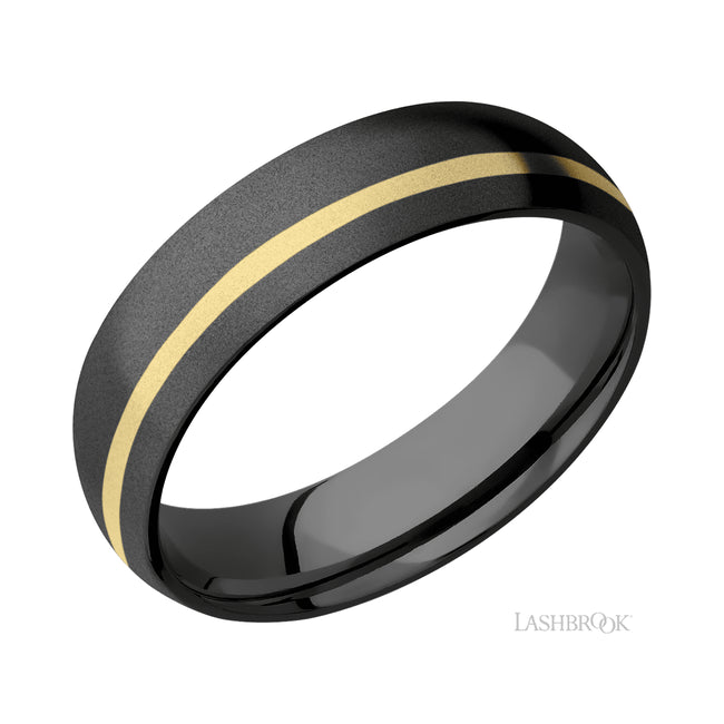 Lashbrook Domed/Zirconium Band with inlay of 14K Yellow Gold