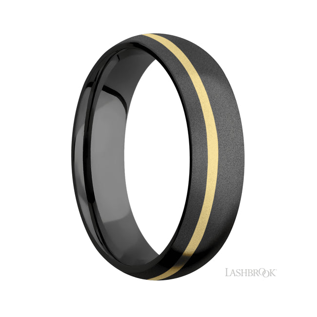 Lashbrook Domed/Zirconium Band with inlay of 14K Yellow Gold