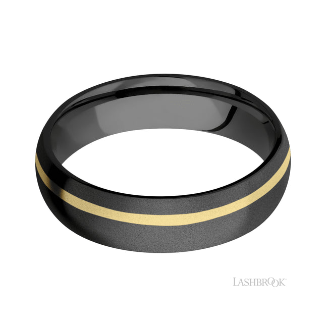 Lashbrook Domed/Zirconium Band with inlay of 14K Yellow Gold
