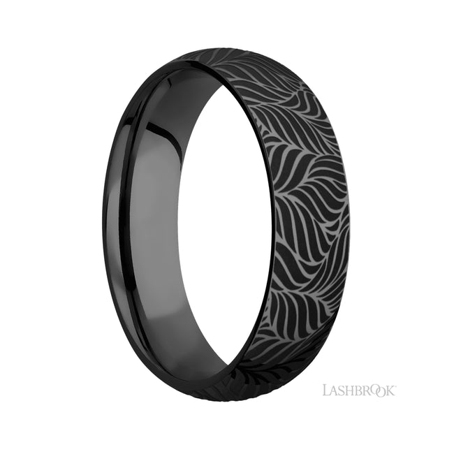Lashbrook Domed/Zirconium Band with a laser carved Twisted Leaf pattern
