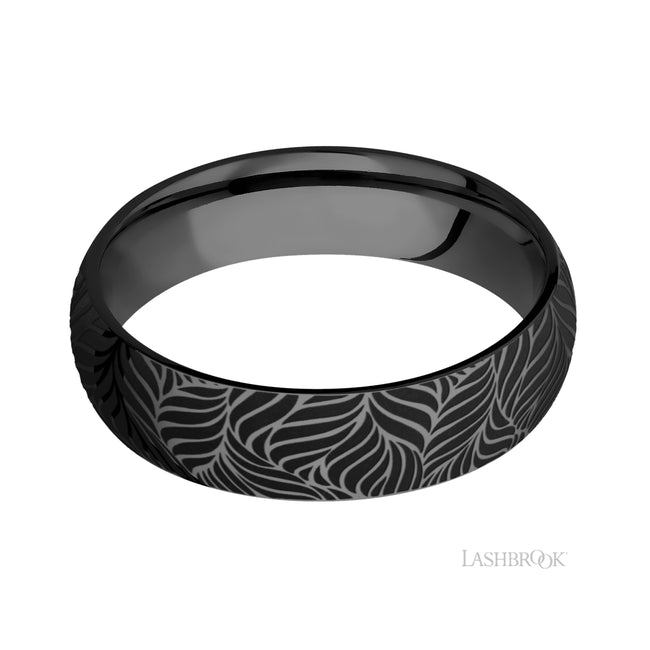 Lashbrook Domed/Zirconium Band with a laser carved Twisted Leaf pattern