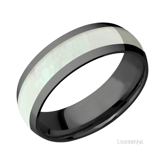 Lashbrook Domed/Zirconium Band with one inlay of Freshwater Mother of Pearl
