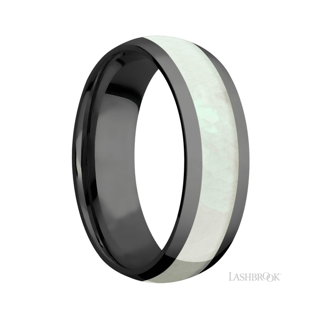 Lashbrook Domed/Zirconium Band with one inlay of Freshwater Mother of Pearl
