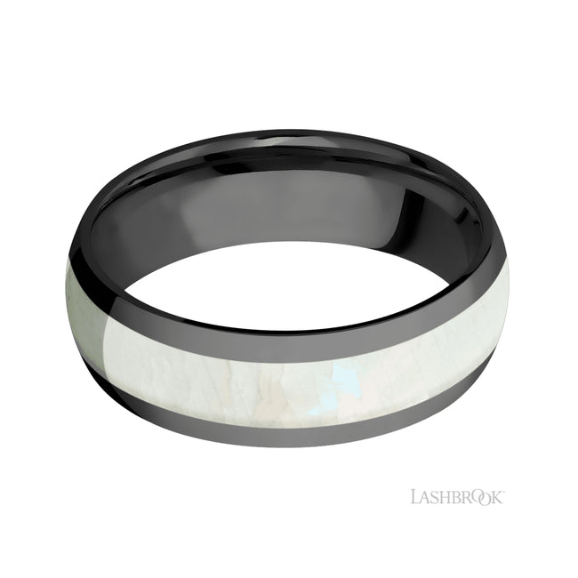 Lashbrook Domed/Zirconium Band with one inlay of Freshwater Mother of Pearl
