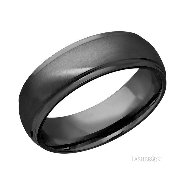 Lashbrook Domed Stepped Down Edges Zirconium Band