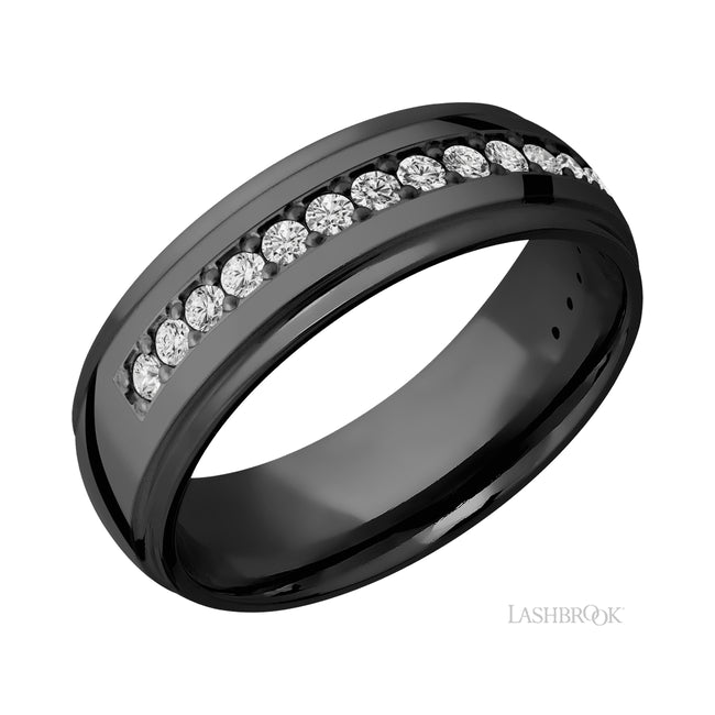 Lashbrook Domed Stepped Down Edges/Zirconium Band with Diamond