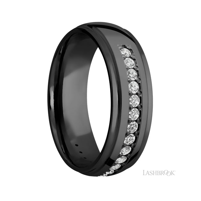 Lashbrook Domed Stepped Down Edges/Zirconium Band with Diamond