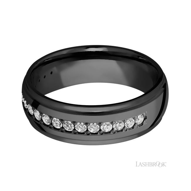 Lashbrook Domed Stepped Down Edges/Zirconium Band with Diamond
