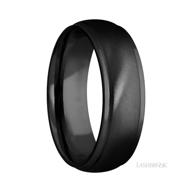 Lashbrook Domed Stepped Down Edges Zirconium Band