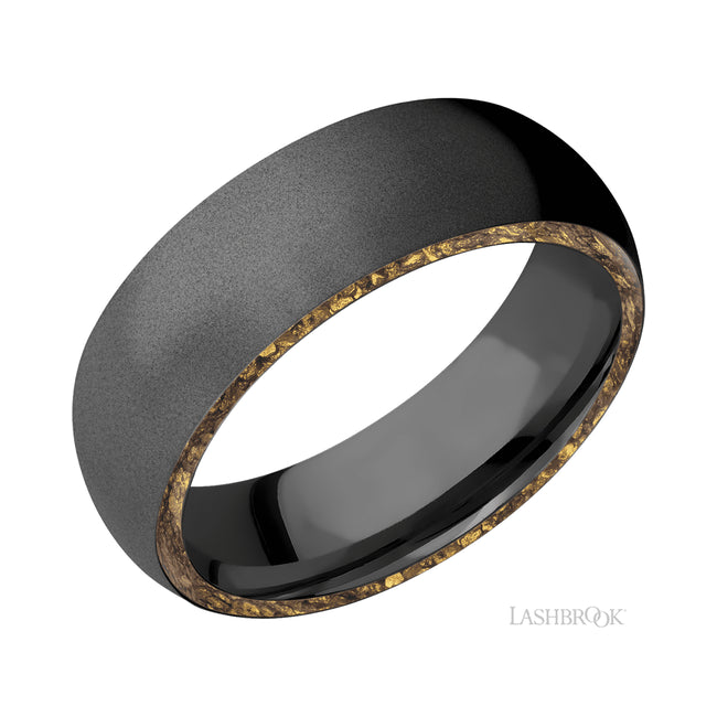 Lashbrook Domed/Zirconium Band with two inlays of Alaskan Gold Nugget