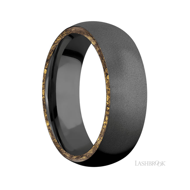 Lashbrook Domed/Zirconium Band with two inlays of Alaskan Gold Nugget
