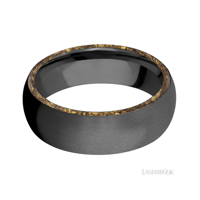 Lashbrook Domed/Zirconium Band with two inlays of Alaskan Gold Nugget