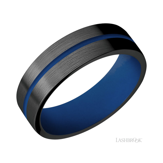 Lashbrook Flat/Zirconium Band with one inlay of Royal Blue featuring a Royal Blue sleeve