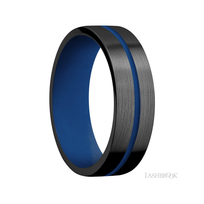 Lashbrook Flat/Zirconium Band with one inlay of Royal Blue featuring a Royal Blue sleeve