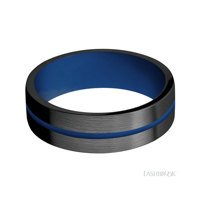 Lashbrook Flat/Zirconium Band with one inlay of Royal Blue featuring a Royal Blue sleeve