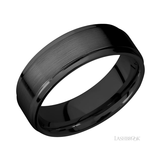 Lashbrook Flat Grooved Edges Zirconium Band
