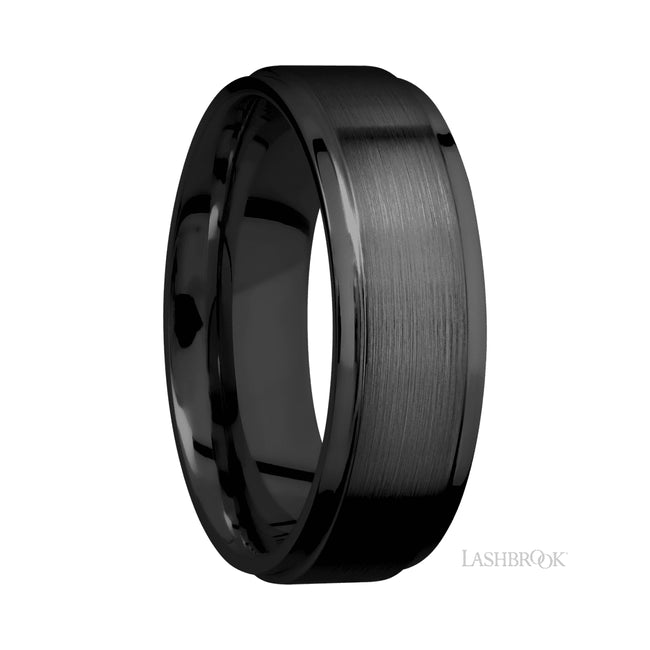 Lashbrook Flat Grooved Edges Zirconium Band