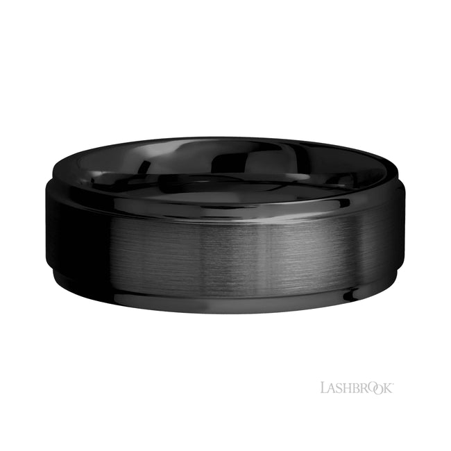 Lashbrook Flat Grooved Edges Zirconium Band