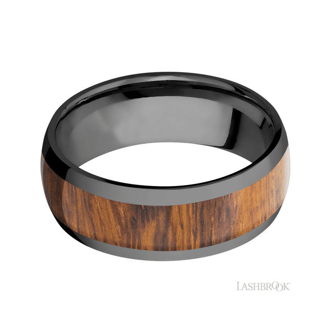 Lashbrook Domed/Zirconium Band with Centered inlay of Desert Iron Wood