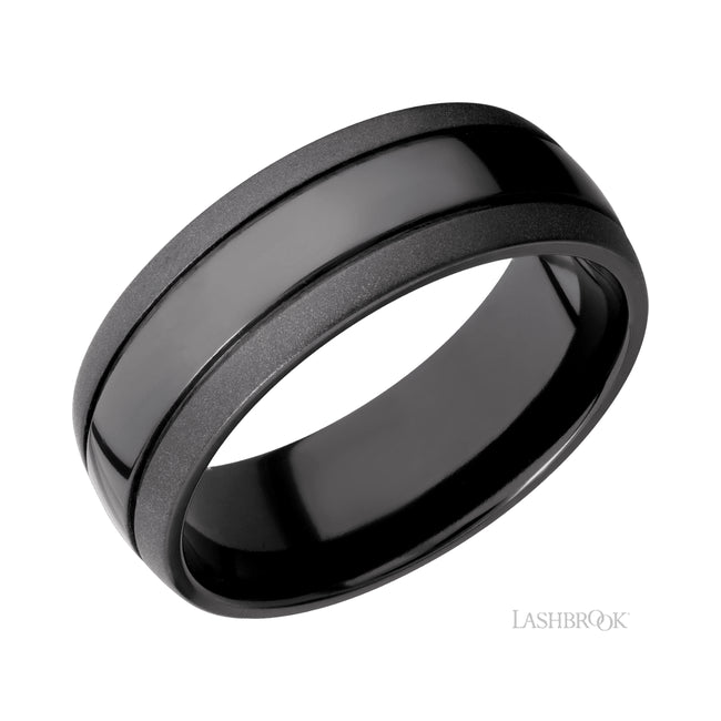 Lashbrook Domed with two accent grooves Zirconium Band
