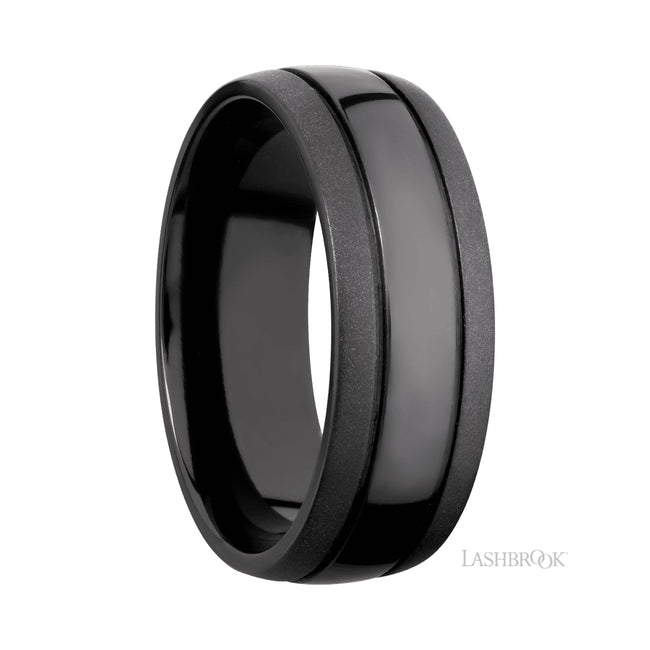 Lashbrook Domed with two accent grooves Zirconium Band