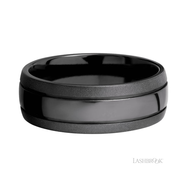 Lashbrook Domed with two accent grooves Zirconium Band