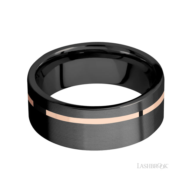 Lashbrook Flat/Zirconium Band with inlay of 14K Rose Gold