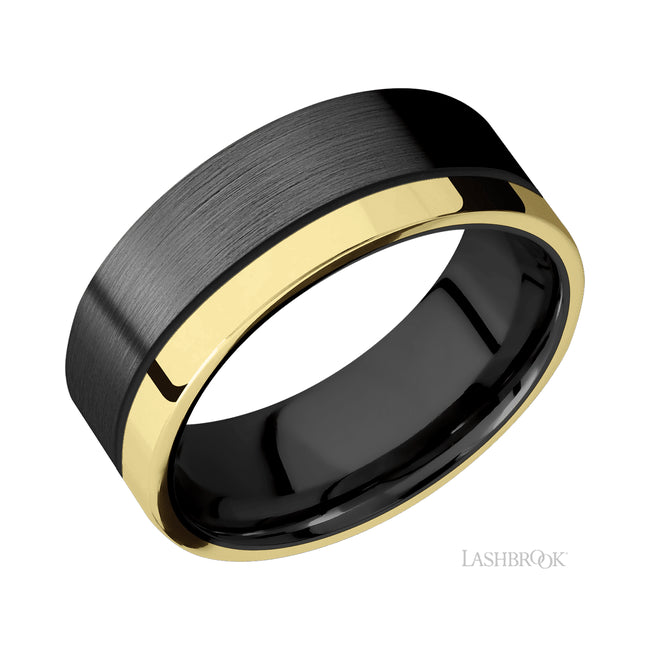 Lashbrook Flat/Zirconium Band with inlay of 14K Yellow Gold