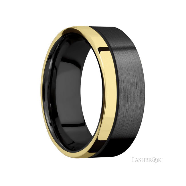 Lashbrook Flat/Zirconium Band with inlay of 14K Yellow Gold