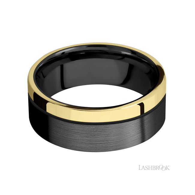 Lashbrook Flat/Zirconium Band with inlay of 14K Yellow Gold