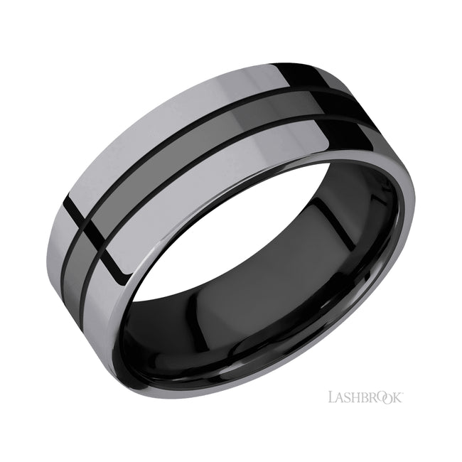 Lashbrook Flat/Zirconium Band with two inlays of Tantalum