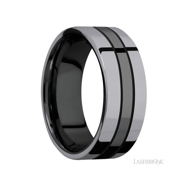 Lashbrook Flat/Zirconium Band with two inlays of Tantalum