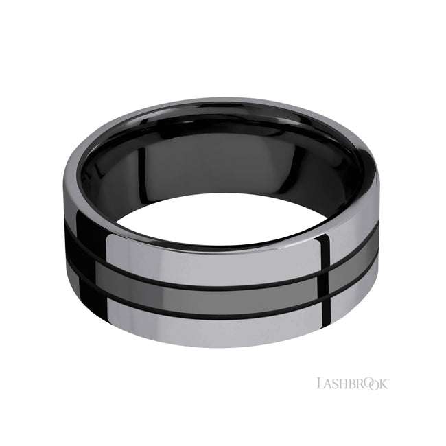 Lashbrook Flat/Zirconium Band with two inlays of Tantalum
