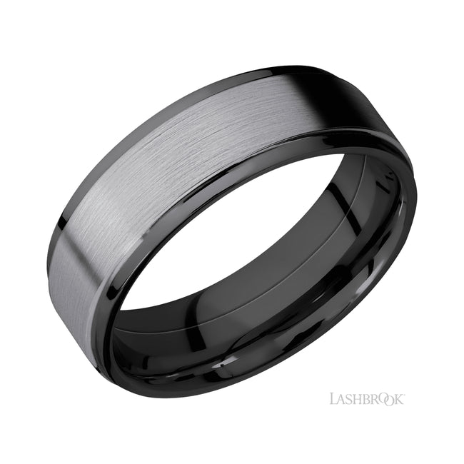 Lashbrook Flat Grooved Edges/Zirconium Band with Centered inlay of Tantalum