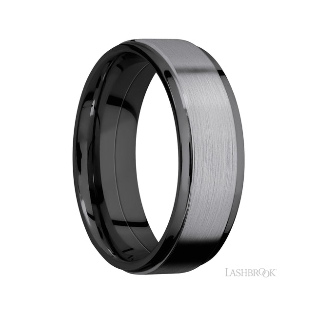 Lashbrook Flat Grooved Edges/Zirconium Band with Centered inlay of Tantalum