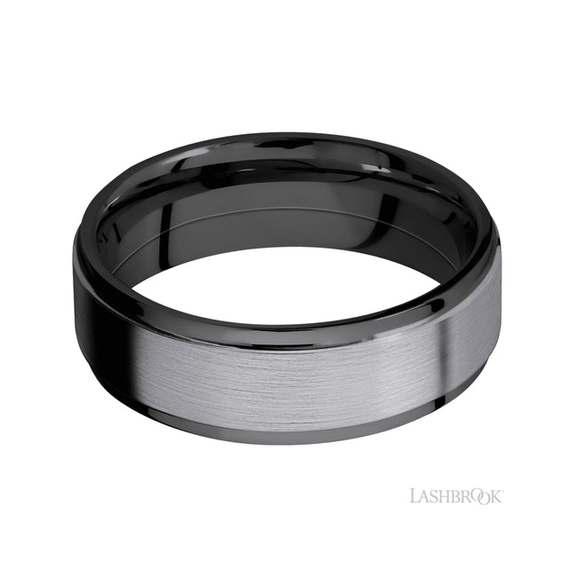 Lashbrook Flat Grooved Edges/Zirconium Band with Centered inlay of Tantalum