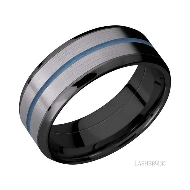 Lashbrook Beveled/Zirconium Band featuring inlays of Tantalum and Polar Blue