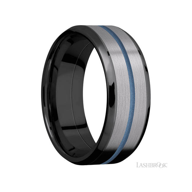 Lashbrook Beveled/Zirconium Band featuring inlays of Tantalum and Polar Blue