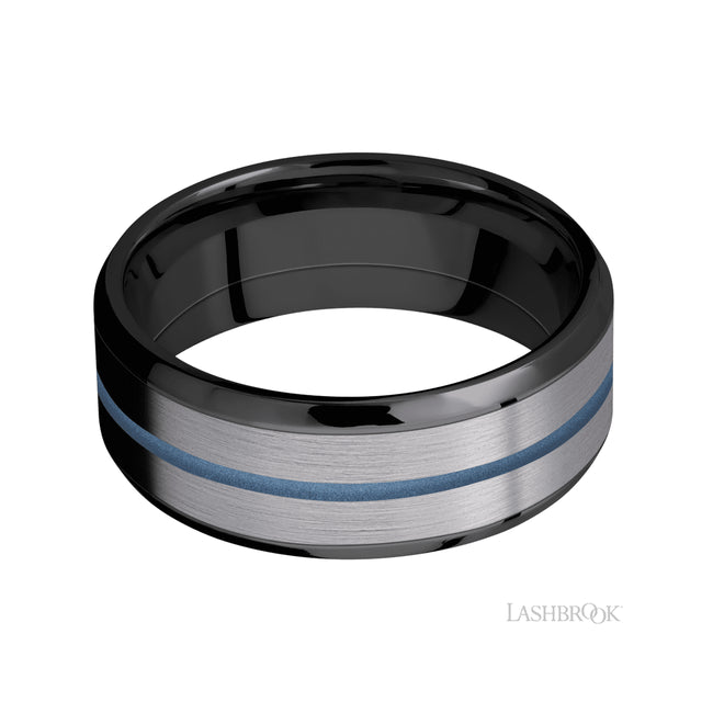 Lashbrook Beveled/Zirconium Band featuring inlays of Tantalum and Polar Blue
