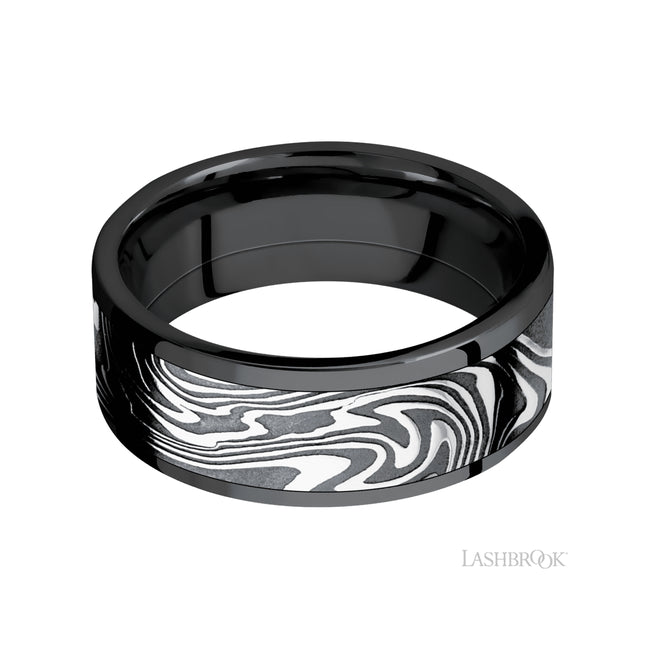 Lashbrook Flat/Zirconium Band with one mm Centered inlay of Kinetic