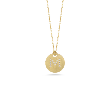 Roberto Coin 18K Yellow Gold Tiny Treasures Diamond Initial Letters Satin Disc Necklace