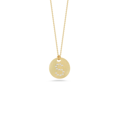 Roberto Coin 18K Yellow Gold Tiny Treasures Diamond Initial Letters Satin Disc Necklace