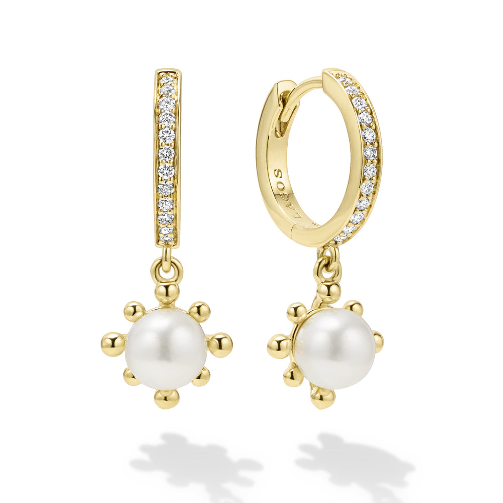 18K Gold and Pearl Huggie Earrings
