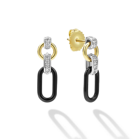 18K Gold and Black Ceramic Drop Earrings