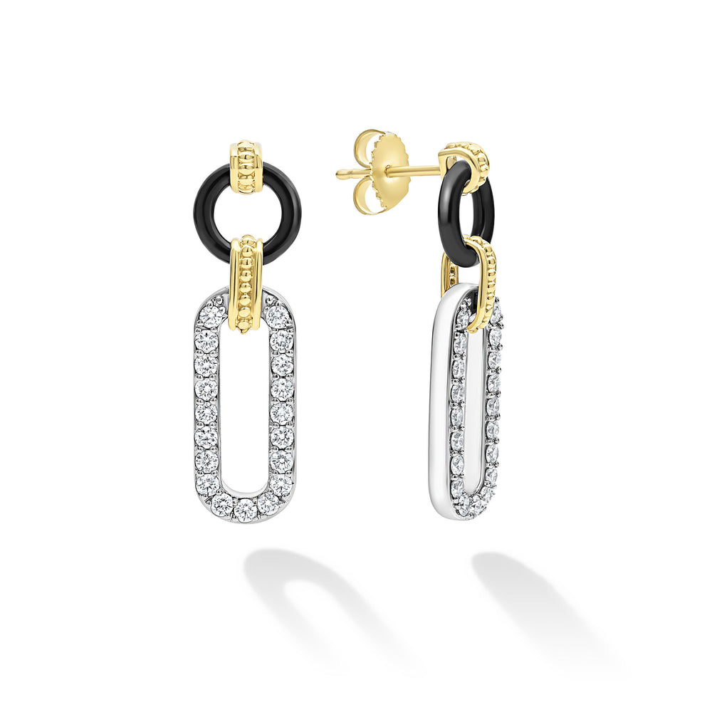 18K Gold Black Ceramic Diamond Drop Earrings