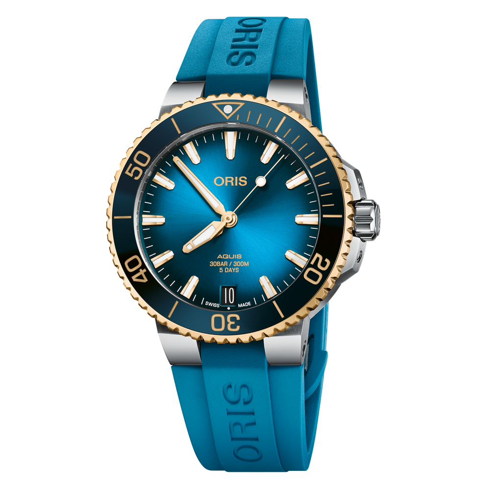 Aquis Date Calibre 400 41.5mm Blue Dial With Markers Caoutchouc Strap Blue