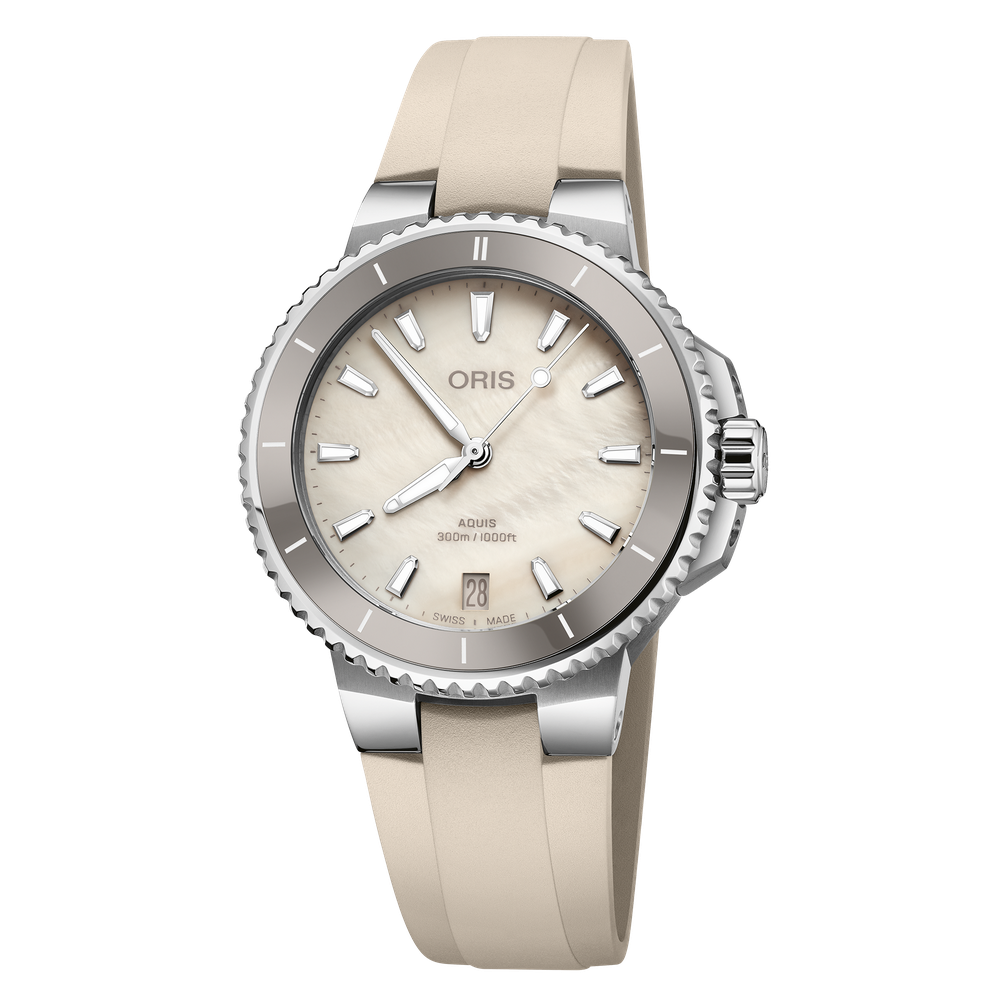 Aquis Date 36.5mm White Dial - White Caoutchouc Strap
